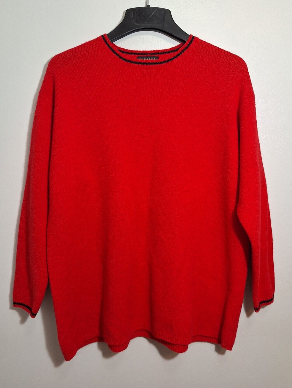 The Limited Red W/Black Accent Crewneck Pullover Wool Blend Sweater Womens Large